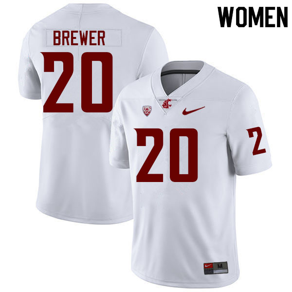 Women #20 Bode Brewer Washington State Cougars College Football Jerseys Sale-White